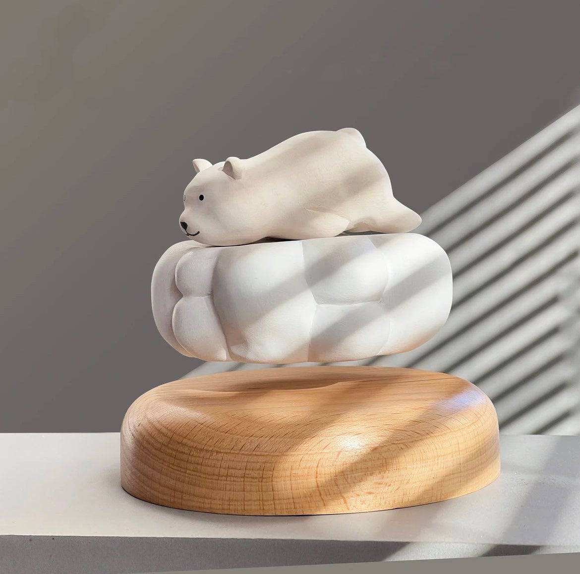 Original Handmade Wooden Craft Levitating White Polar Bear - A Charming and Healing Gift for Family and Friends - EaseWoo