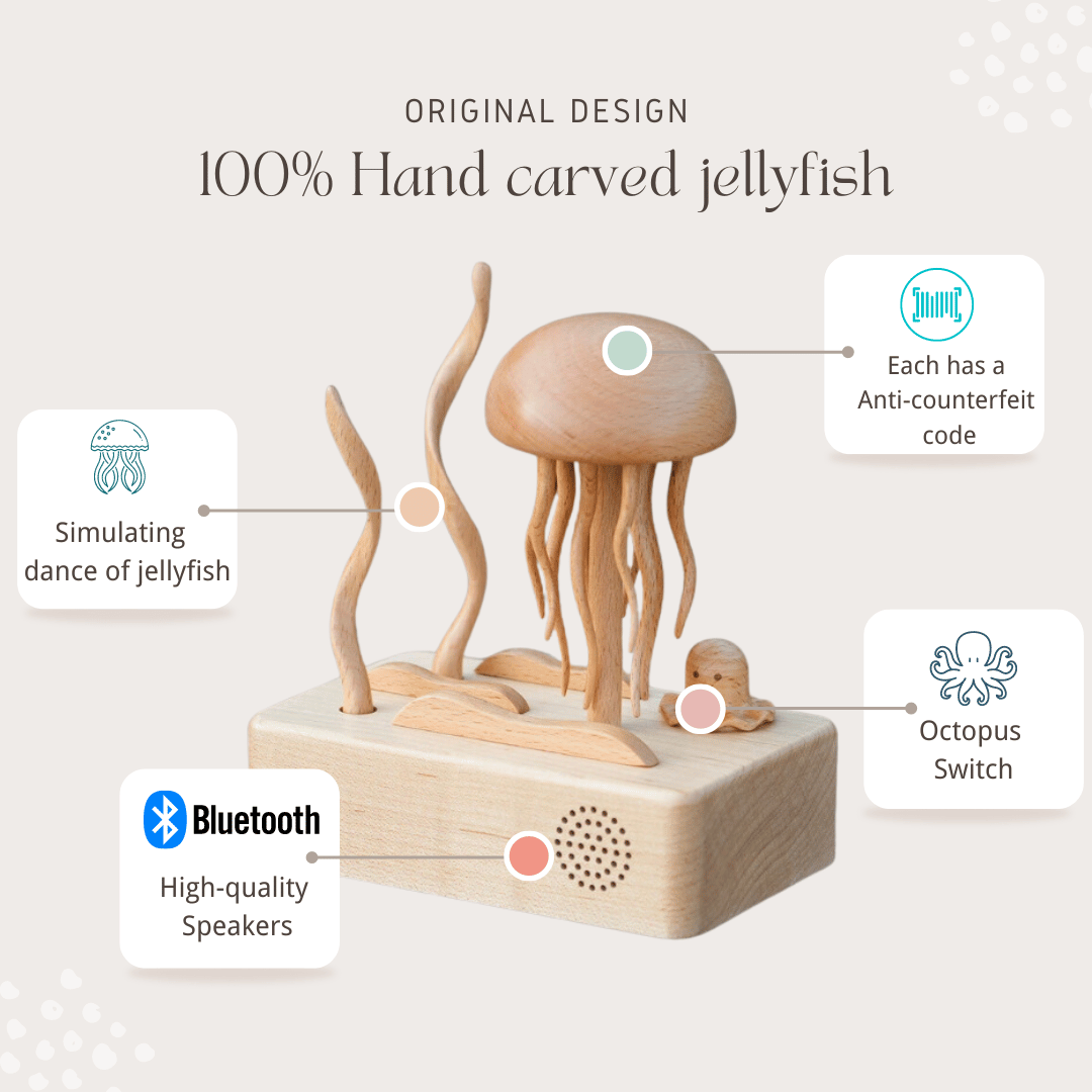 Original Mesmerizing Bluetooth Hand-Carved Wooden Jellyfish - EaseWoo