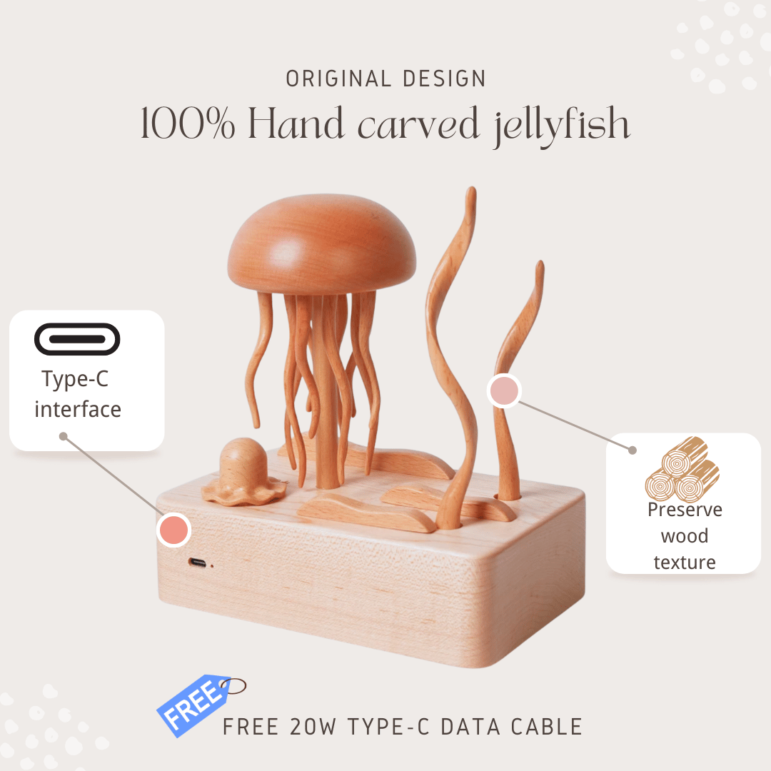 Original Mesmerizing Bluetooth Hand-Carved Wooden Jellyfish - EaseWoo